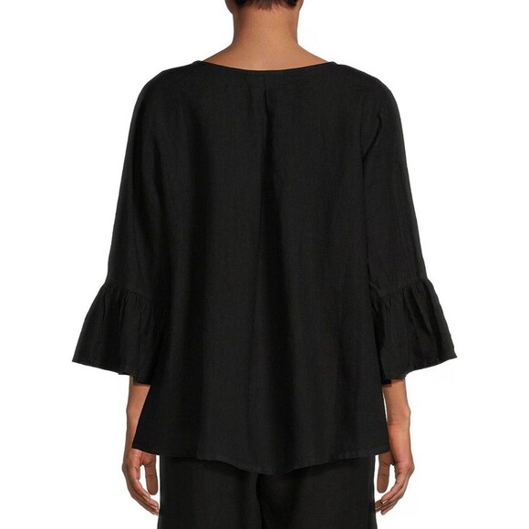 Bryn Walker Fran Round Neck Ruffle 3/4 Bell Sleeve Top Sz S Hi Low Hem Tencel - Picture 2 of 10